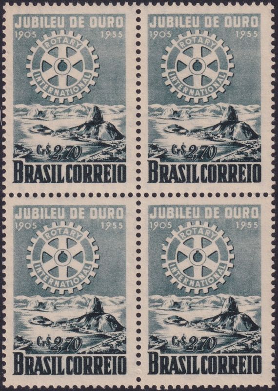 Brazil 1955 2cr.70 50th Anniversary of Rotary International Block of Four