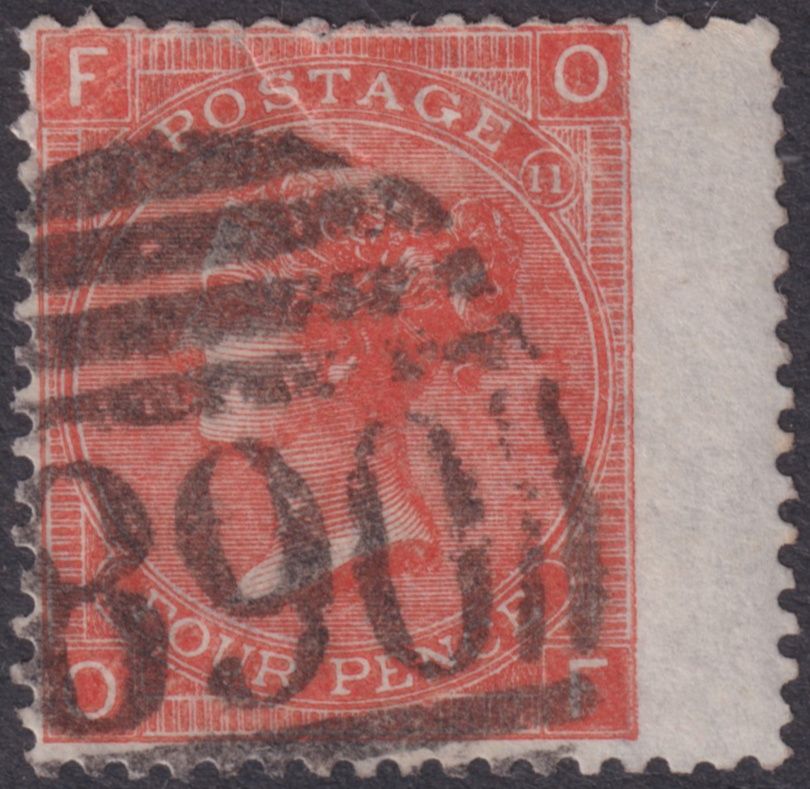 GB 1865 4d Vermilion Plate 11 Spacefiller