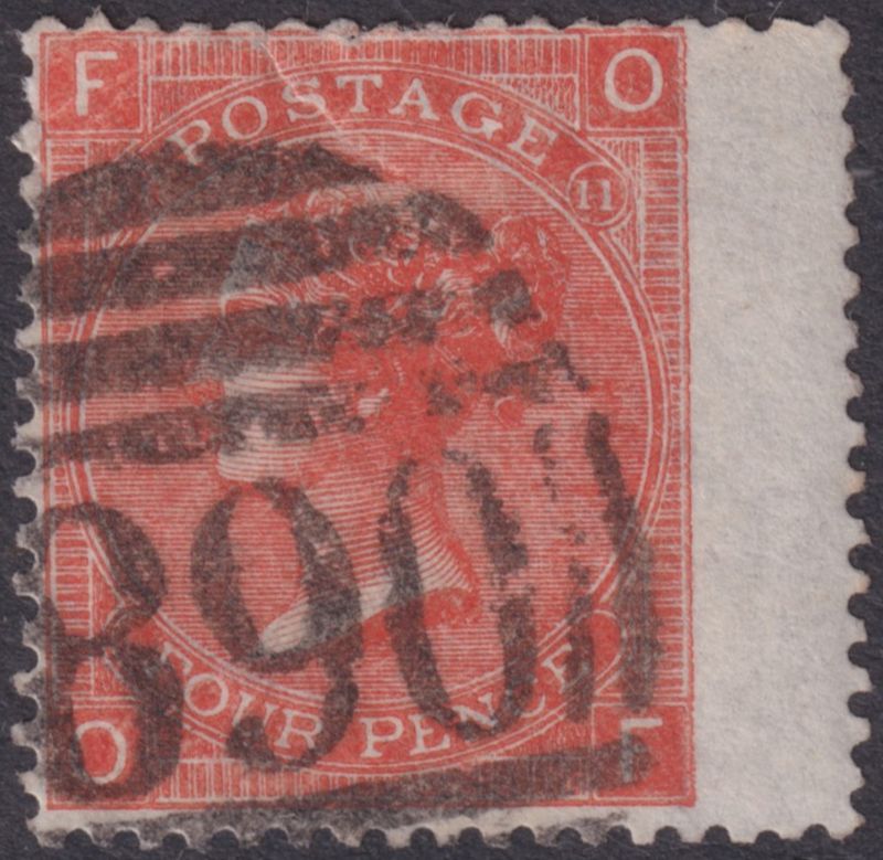 GB 1865 4d Vermilion Plate 11 Spacefiller