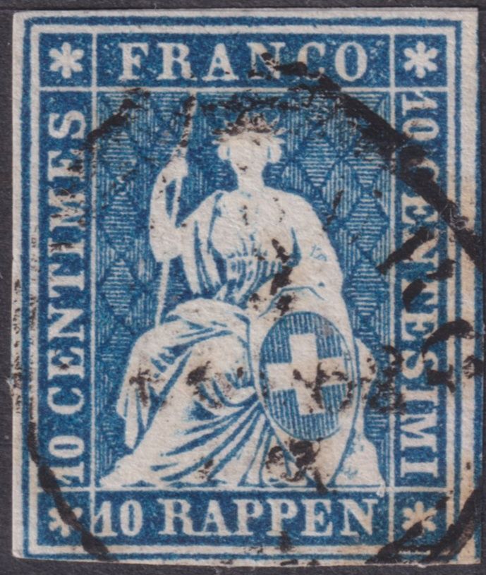 Switzerland 1854 10r Blue (B)
