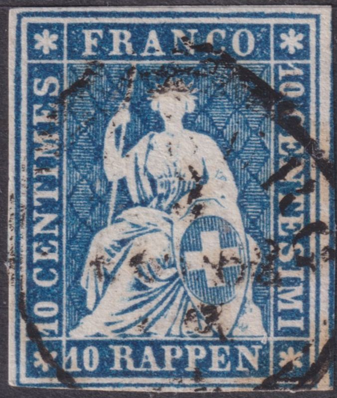 Switzerland 1854 10r Blue (B)
