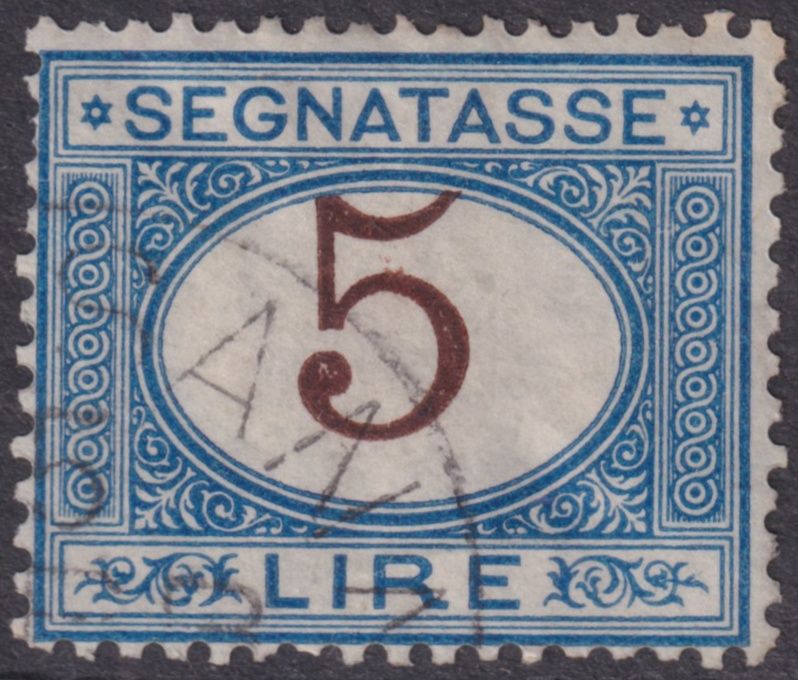 Italy 1870 5l Blue and Brown Postage Due