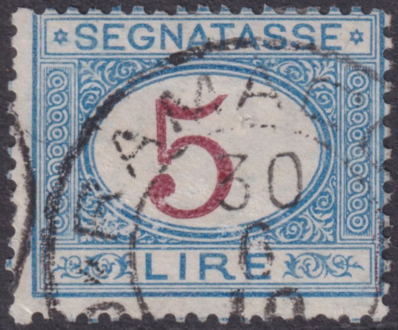 Italy 1903 5l Blue and Carmine Postage Due