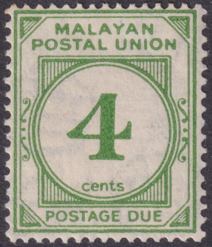Malayan Postal Union 1936 4c Green Postage Due