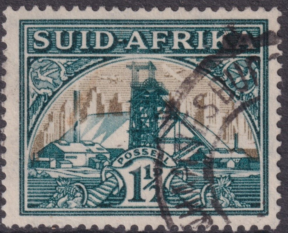 South Africa 1936 1½d Gold Mine with Broken Chimney and Faint Headgear