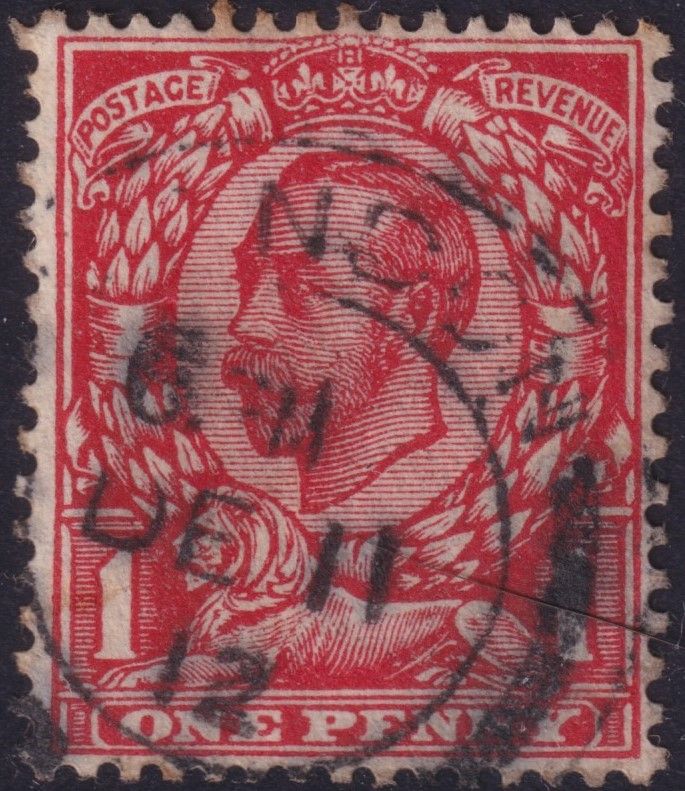 GB 1912 1d Scarlet with No Cross on Crown