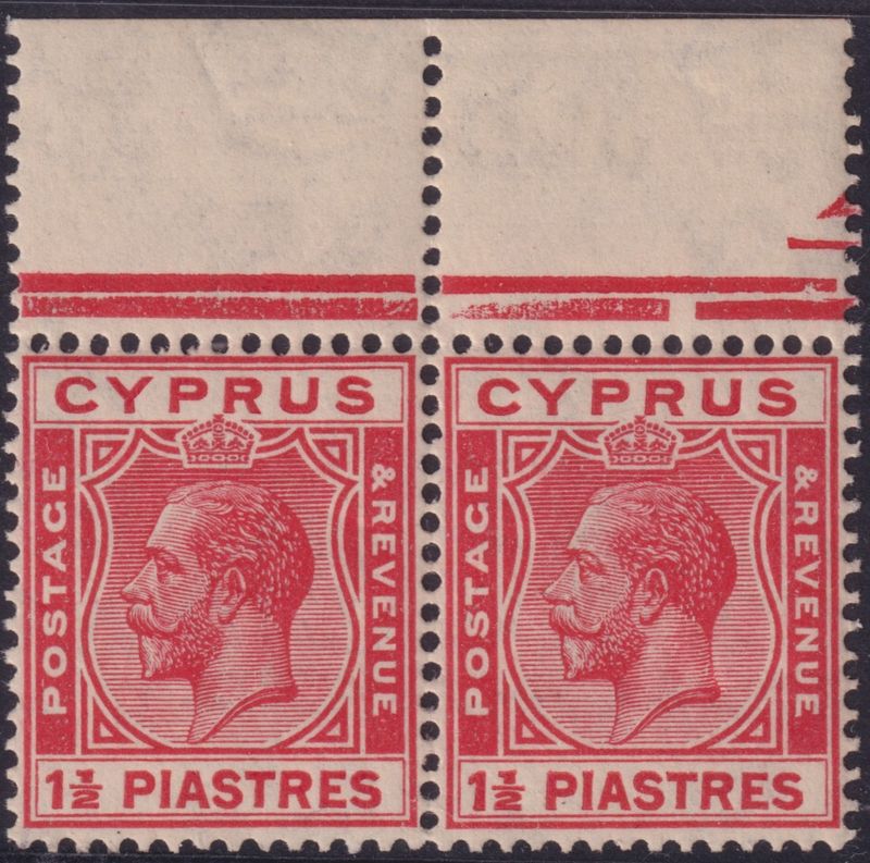 Cyprus 1925 1½p Scarlet Marginal Pair