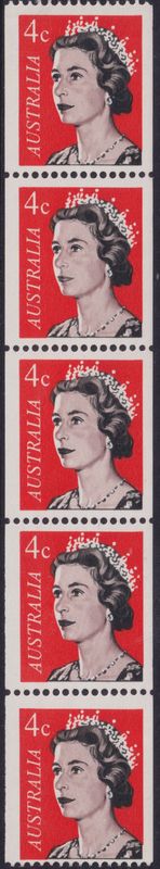 Australia 1966 4c Coil Strip with Both Listed Varieties