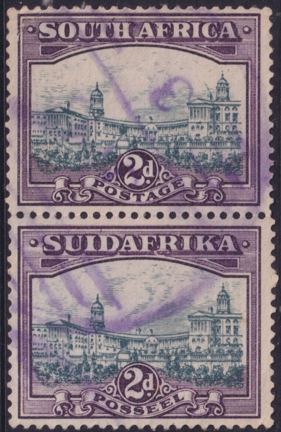 South Africa 1931 2d Rotogravure Pair with Line Over Right Chimney