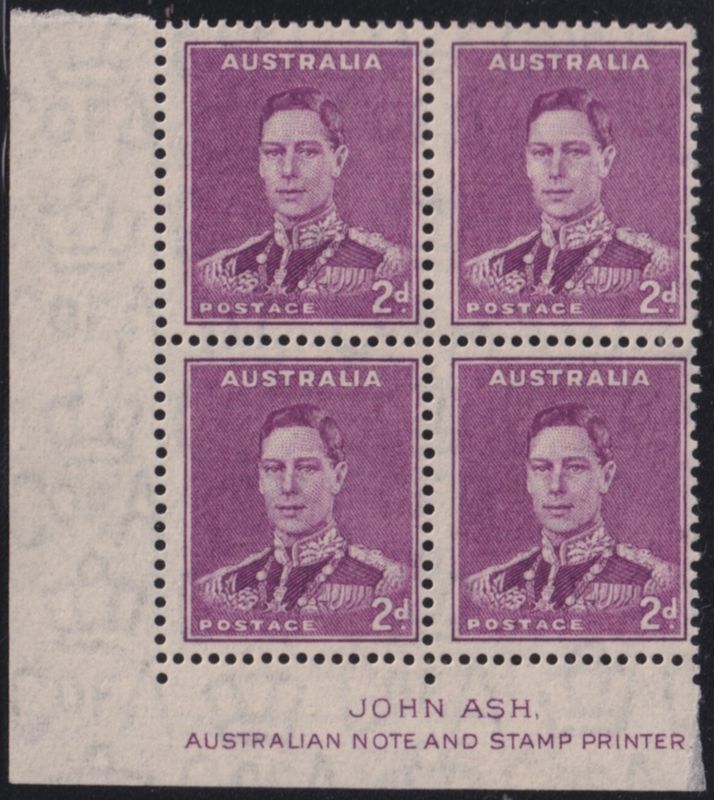 Australia 1941 2d Purple Imprint Block of Four (A)
