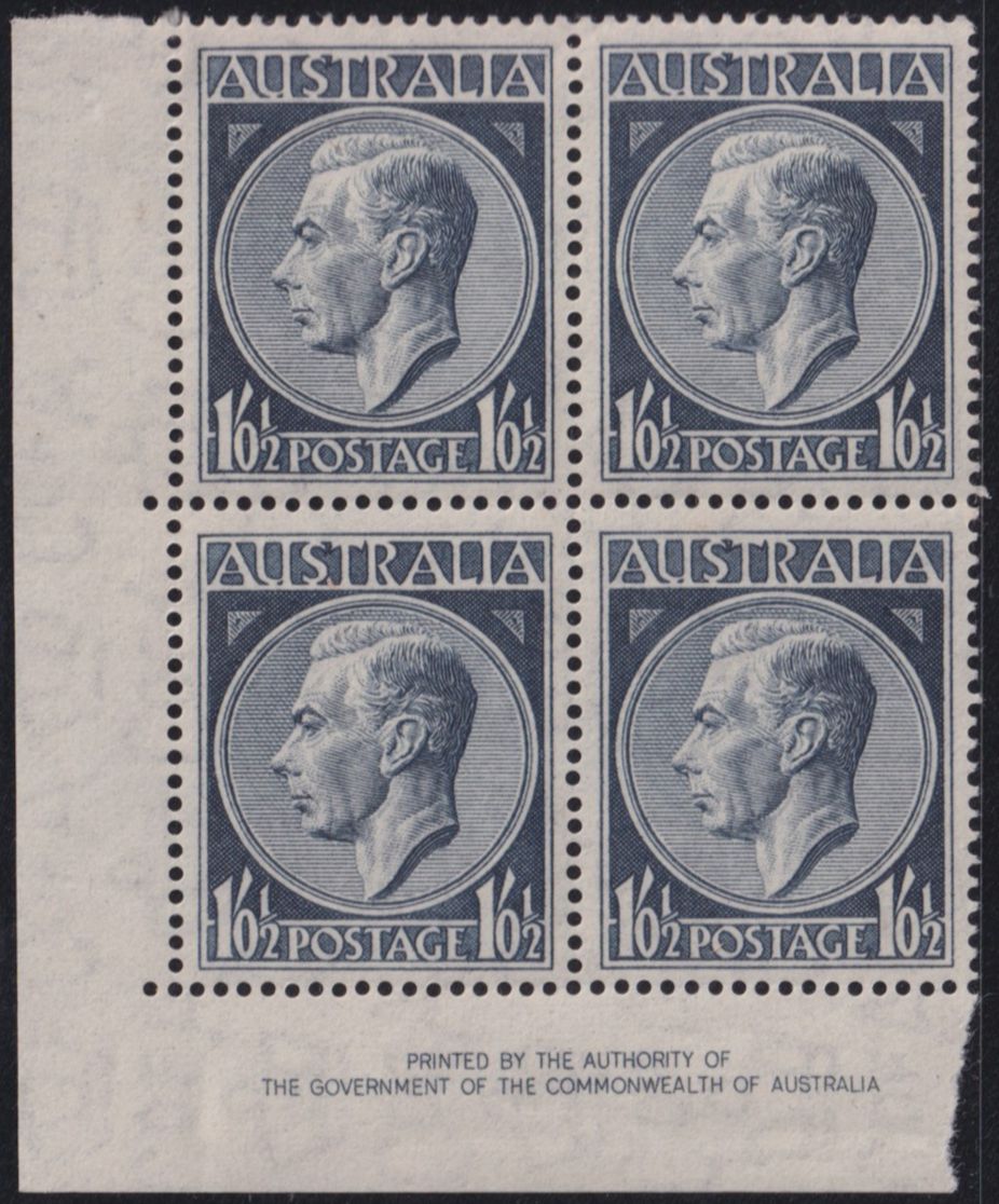 Australia 1952 1/0½d Indigo Imprint Block of Four