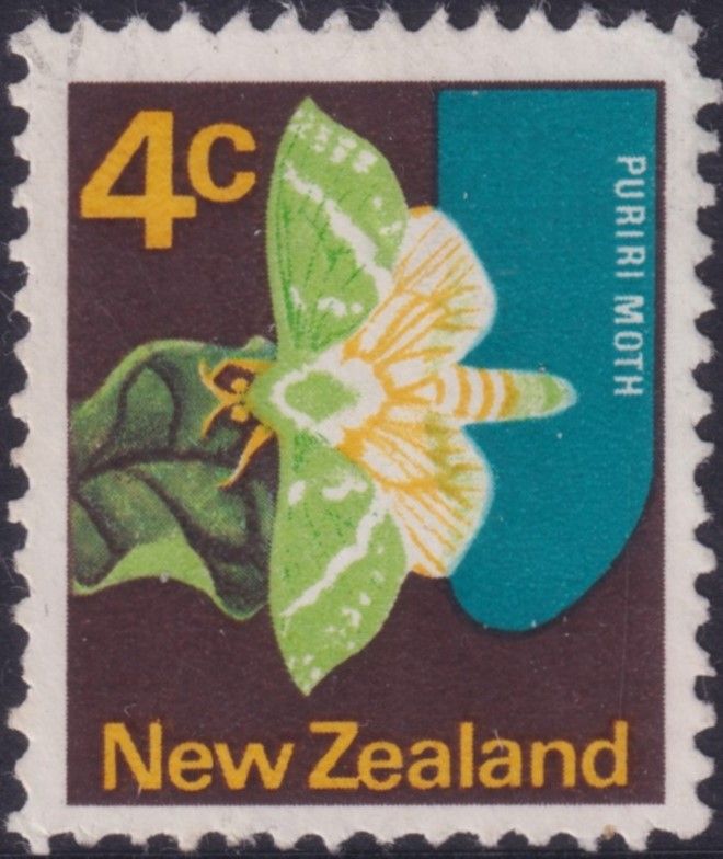 New Zealand 1970 4c Puriri Moth with Dark Green Wing Veins Partially Omitted