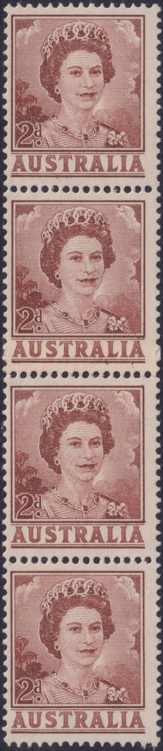 Australia 1963 2d Brown Coil Strip of 4 with Coil Join