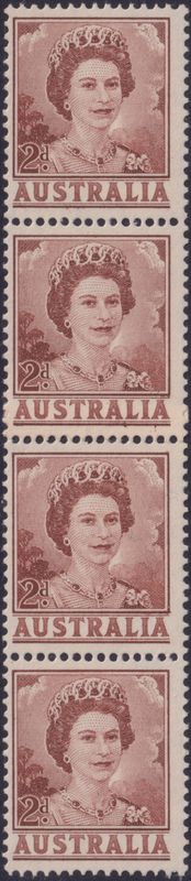Australia 1963 2d Brown Coil Strip of 4 with Coil Join