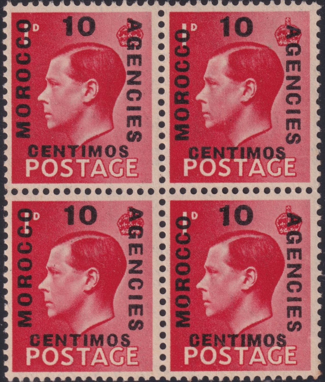 Morocco Agencies 1937 10c on 1d Scarlet with Long Overprint