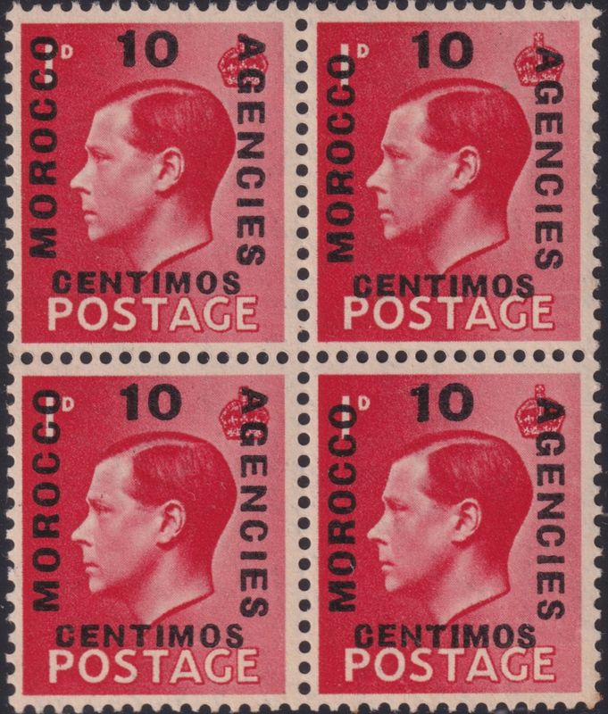 Morocco Agencies 1937 10c on 1d Scarlet with Long Overprint