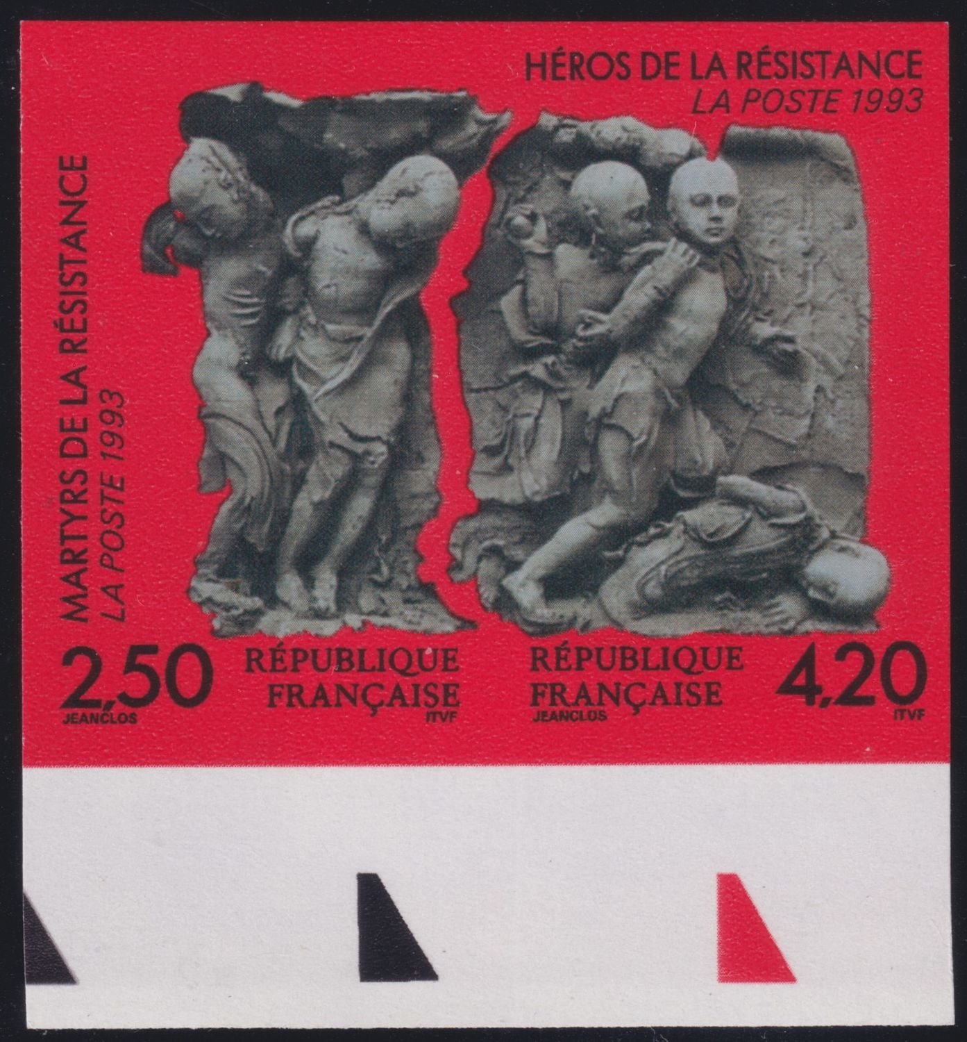 France 1993 2f50 and 4f20 Martyrs and Heroes Se-Tenant Pair Imperf