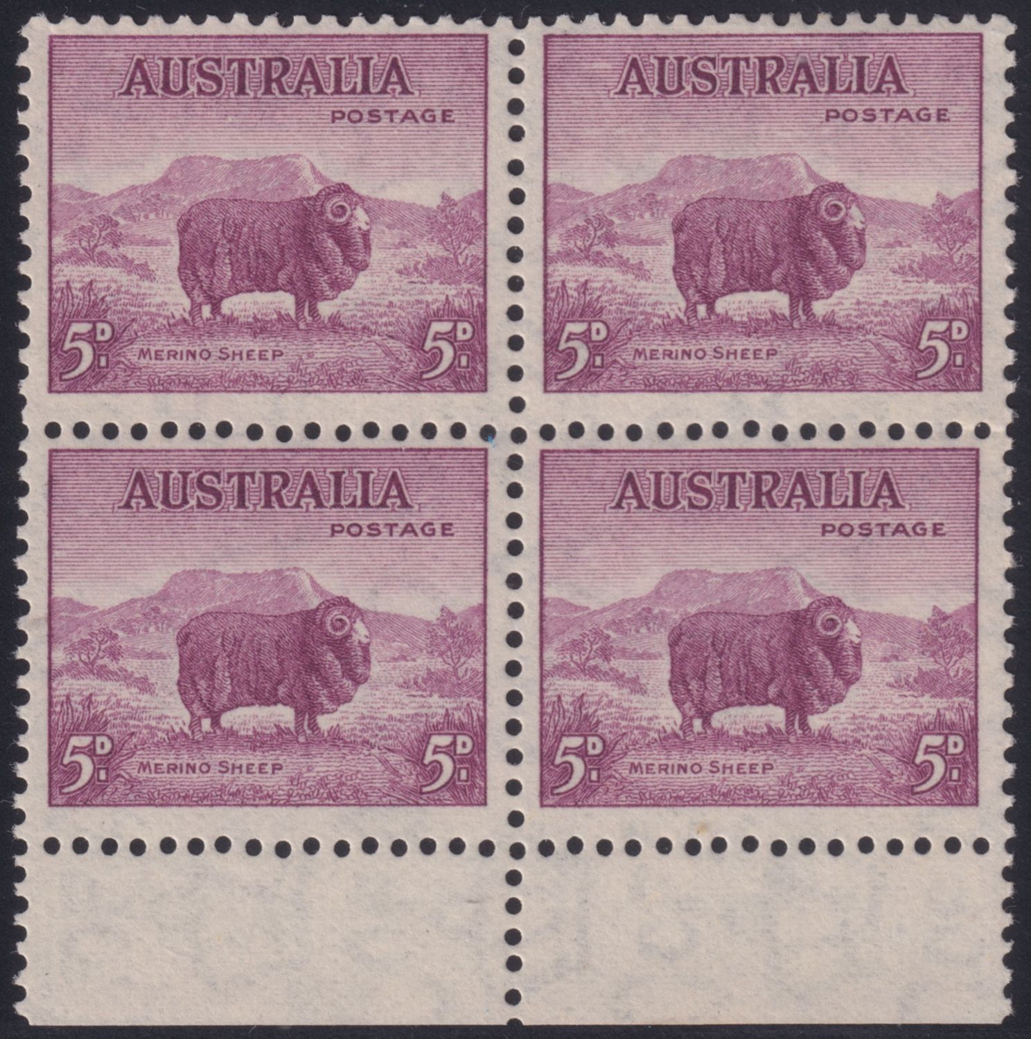 Australia 1938 5d Ram Block of Four