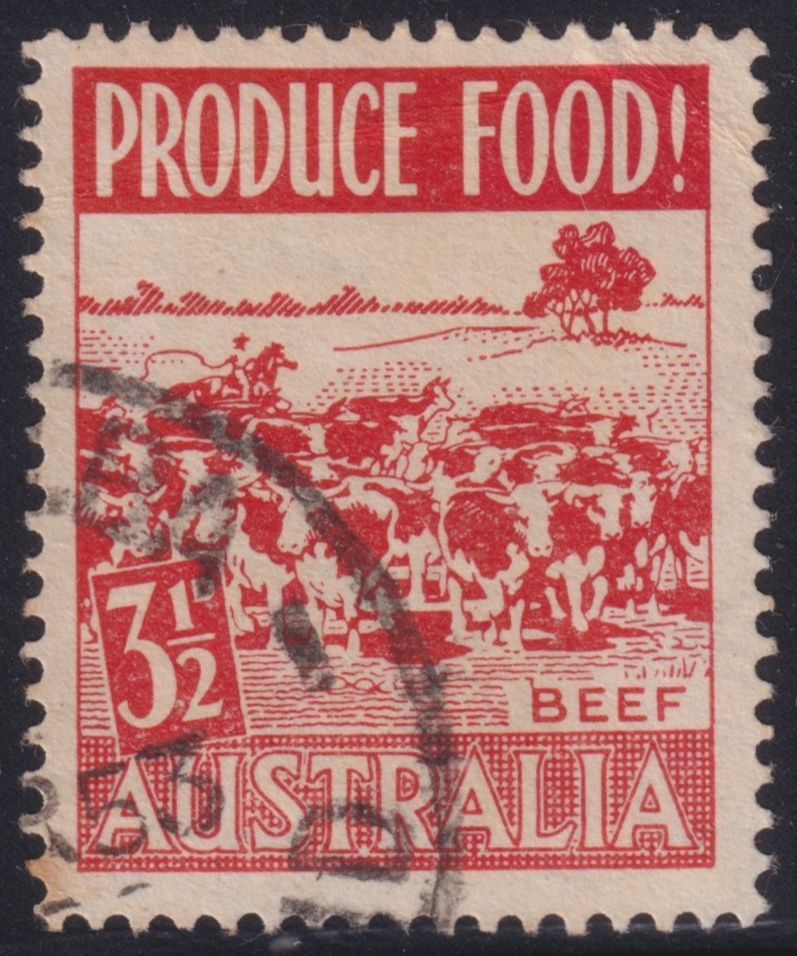 Australia 1953 3½d Red Beef with Spur on B of BEEF