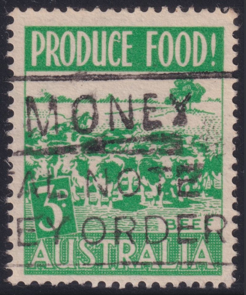 Australia 1953 3d Green Beef with Flaw on C of PRODUCE