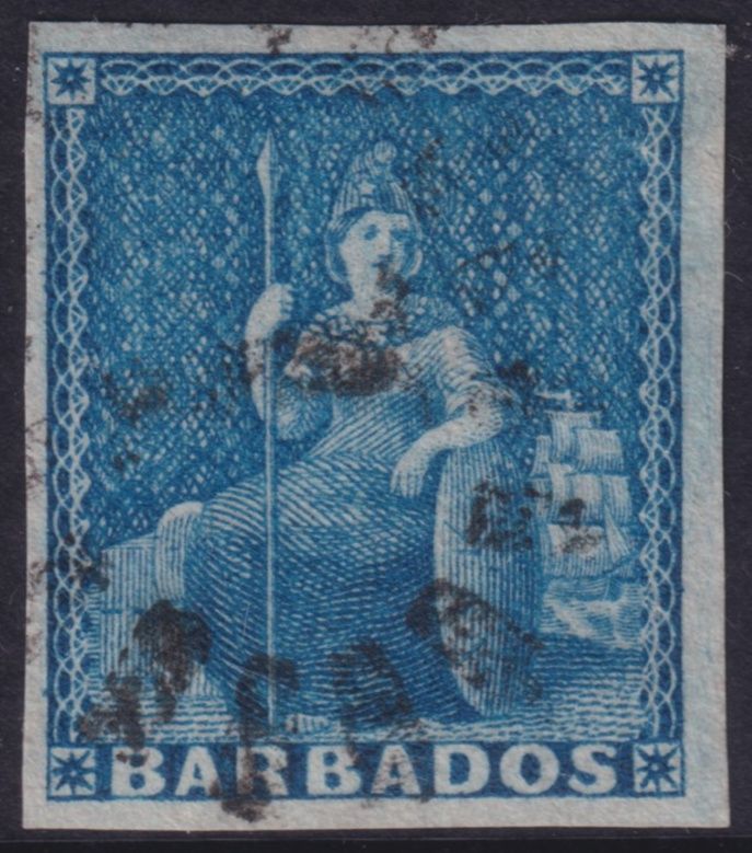 Barbados (1d) 1855 Pale Blue (B)
