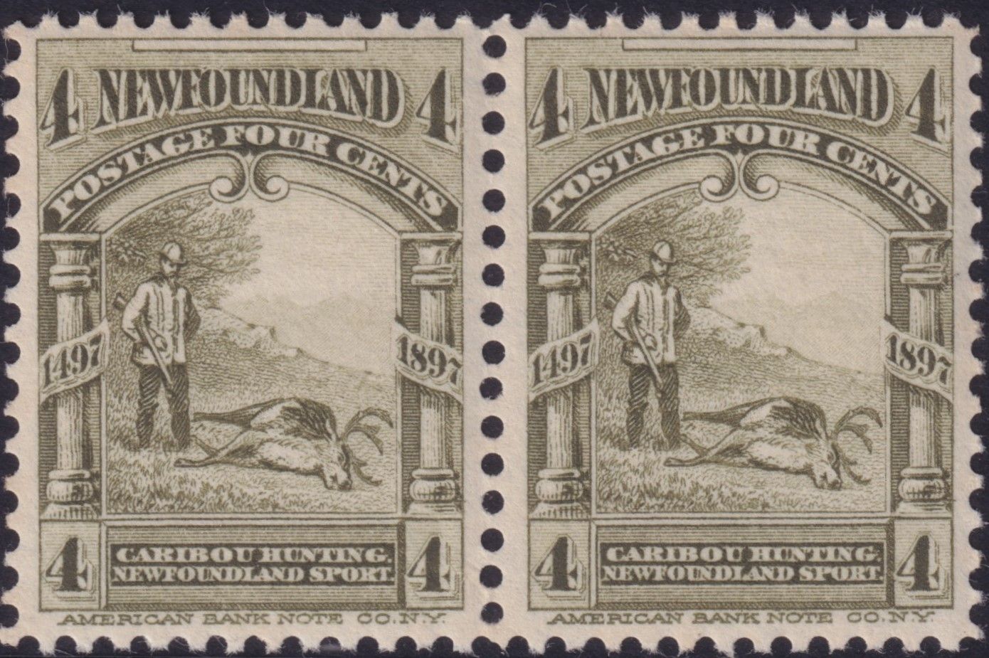 Newfoundland 1897 4c Olive-Green Pair