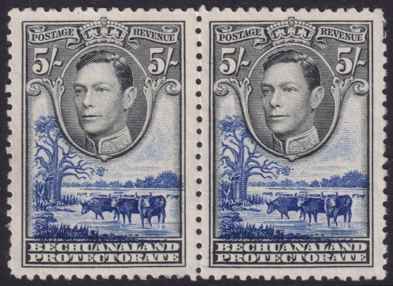 Bechuanaland Protectorate 1946 5/- Grey-Black and Deep Ultramarine MNG