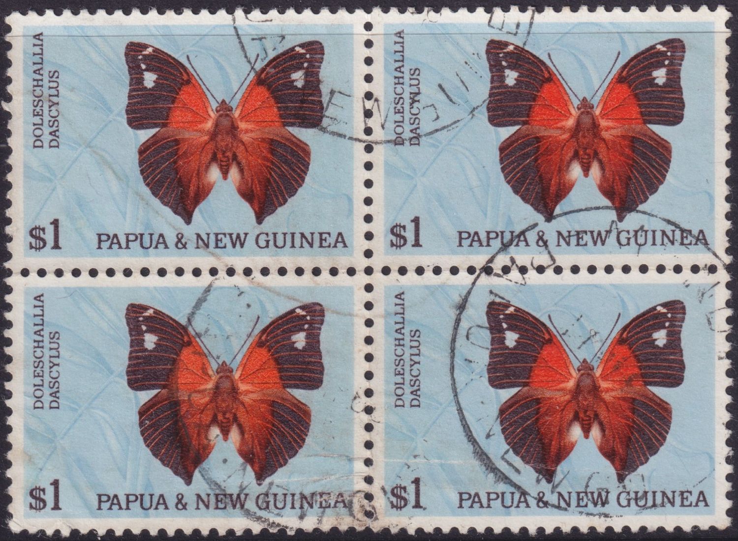 PNG 1966 $1 Butterfly Plate 1 Block of 4