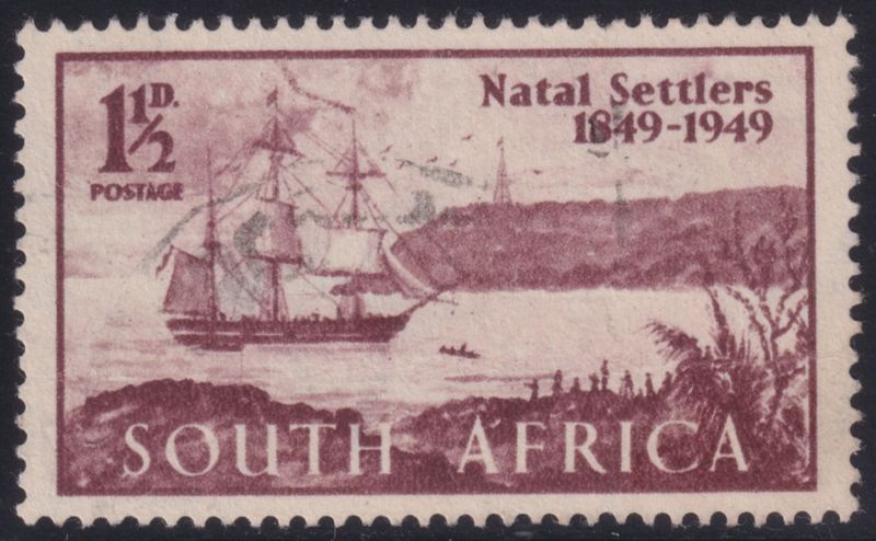 South Africa 1949 1½d Natal Settlers with Pennant Flaw
