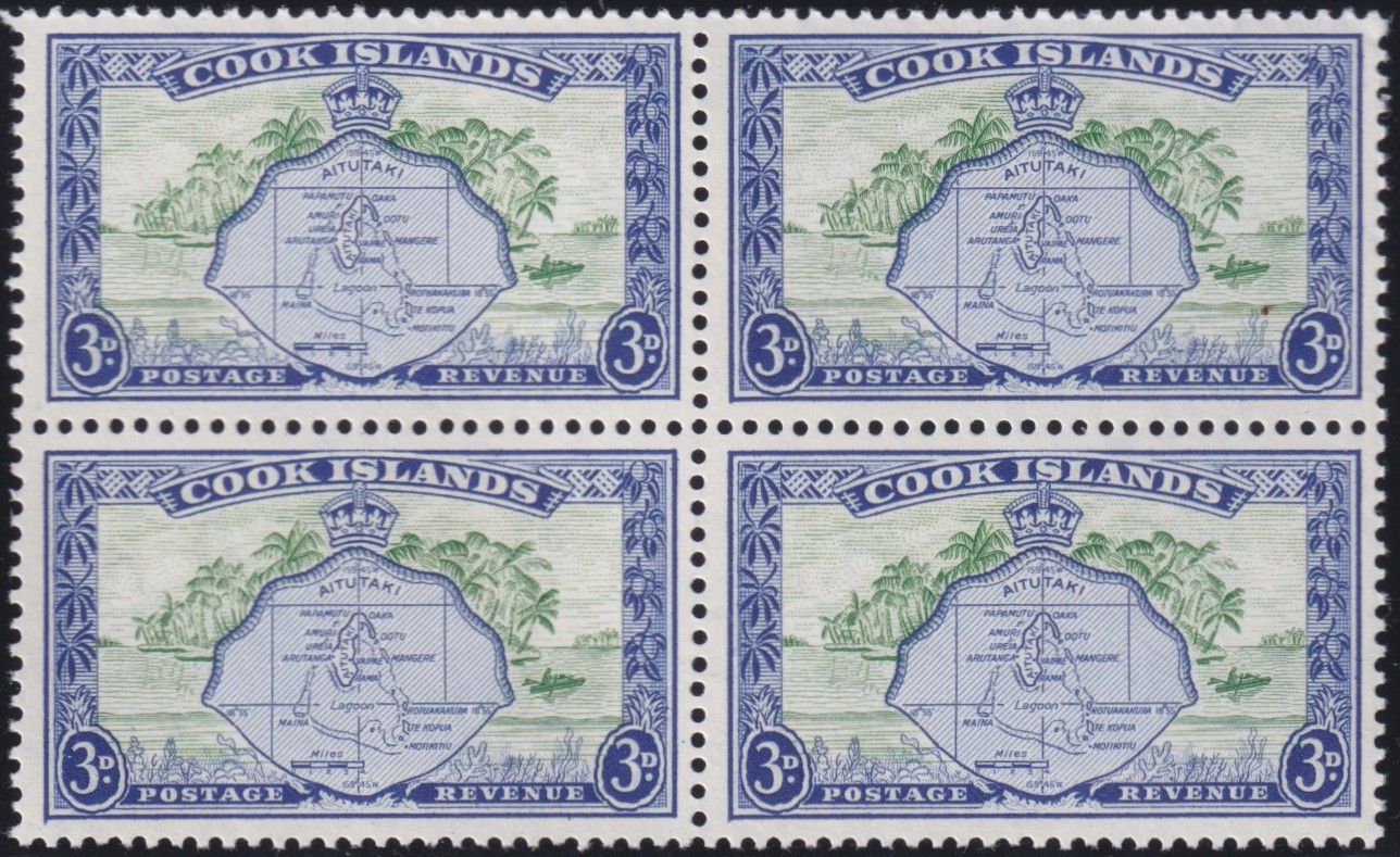 Cook Islands 1961 3d Map of Aitutaki Watermark Sideways