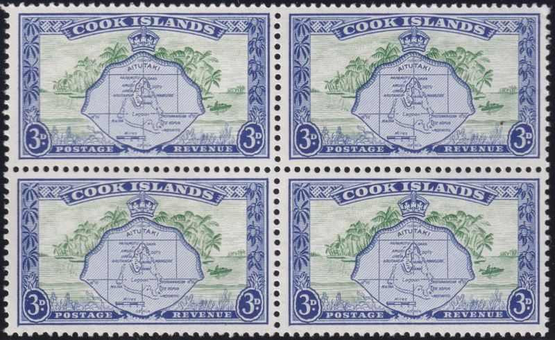 Cook Islands 1961 3d Map of Aitutaki Watermark Sideways