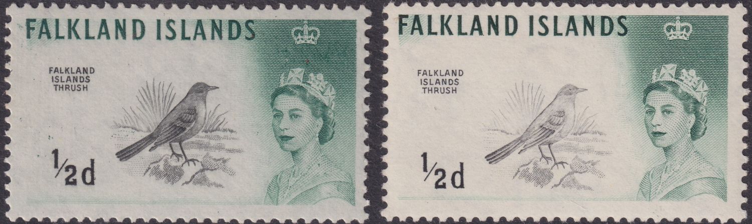Falkland Islands 1960-62 ½d Black and Green Both Printers