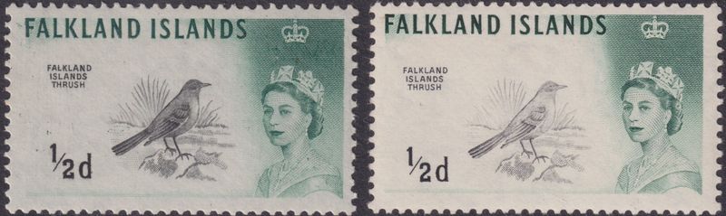 Falkland Islands 1960-62 ½d Black and Green Both Printers