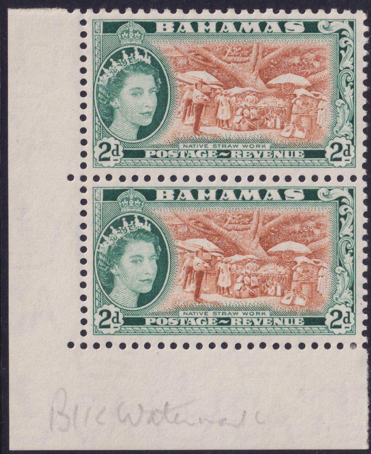 Bahamas 1964 2d Yellow Brown and Deep Myrtle-Green Marginal Pair