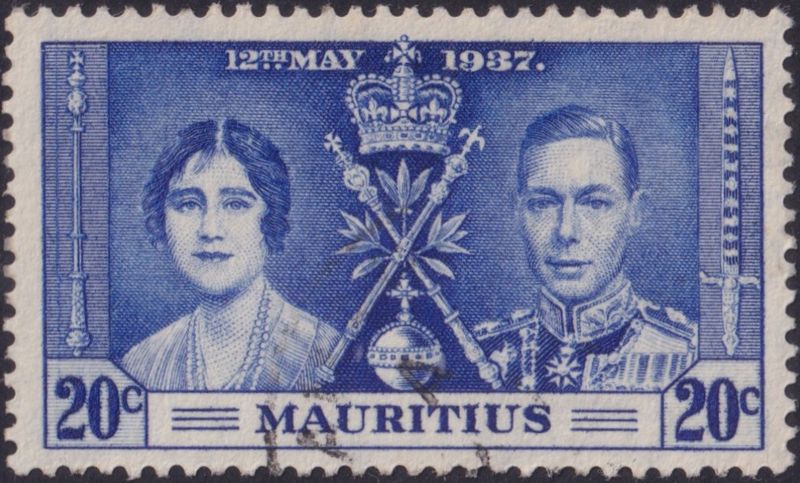 Mauritius 1937 20c Coronation with Line by Sceptre