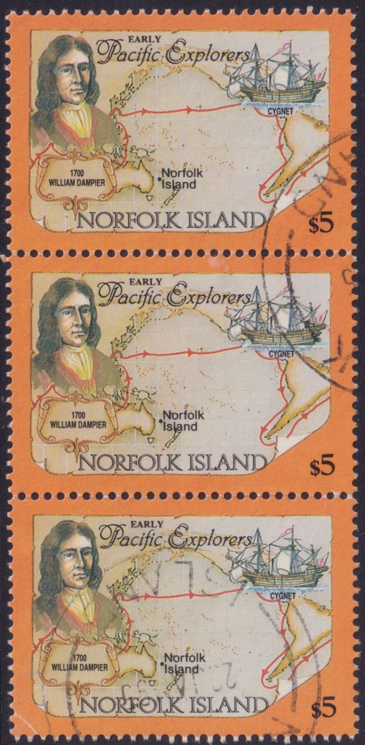 Norfolk Island 1994 $5 Pacific Explorers Dampier and Cygnet Strip of 3