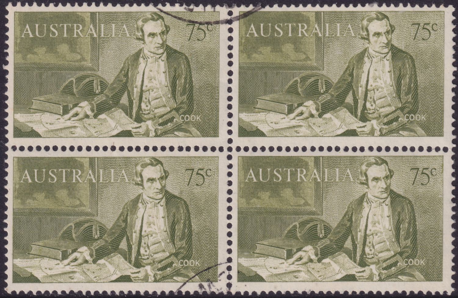 Australia 1966 75c Captain Cook Block of 4 CTO
