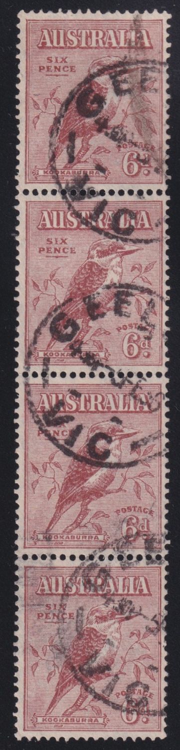 Australia 1932 6d Red-Brown Kookaburra Strip of 4