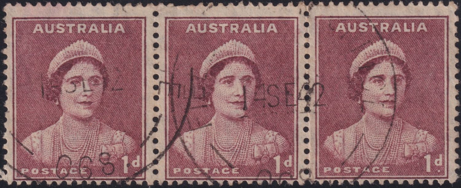 Australia 1941 1d Maroon Strip of 3 Field Post Office Milne Bay Papua