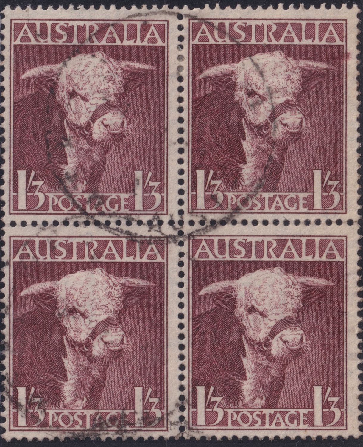 Australia 1948 1/3d Hereford Bull Block of 4