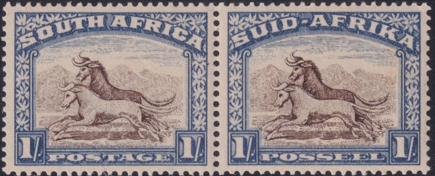 South Africa 1950 1/- Brown and Chalky Blue Pair