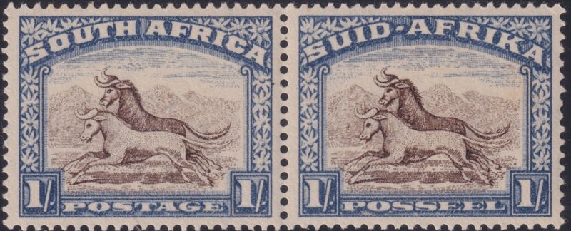 South Africa 1950 1/- Brown and Chalky Blue Pair