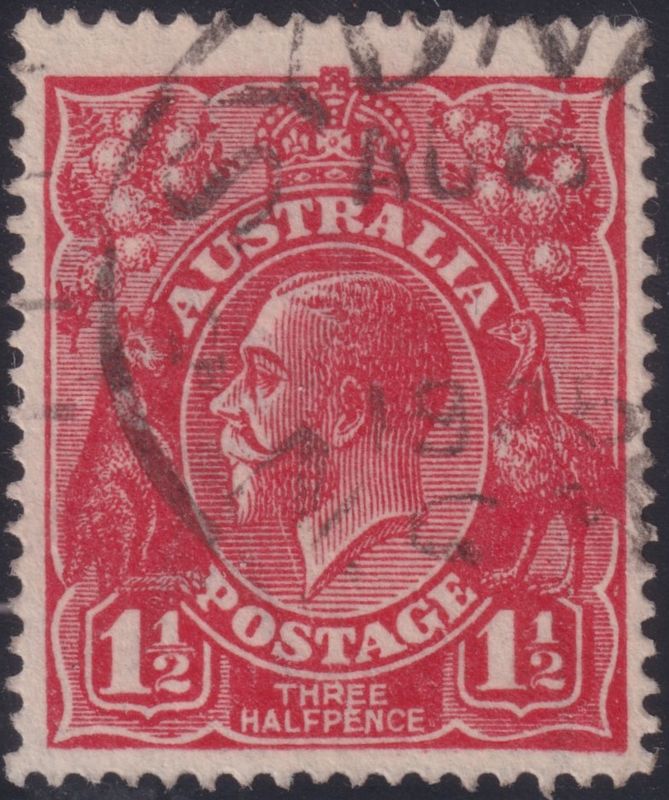 Australia 1925 1½d Red with Scratch From Beard to Bottom Frame
