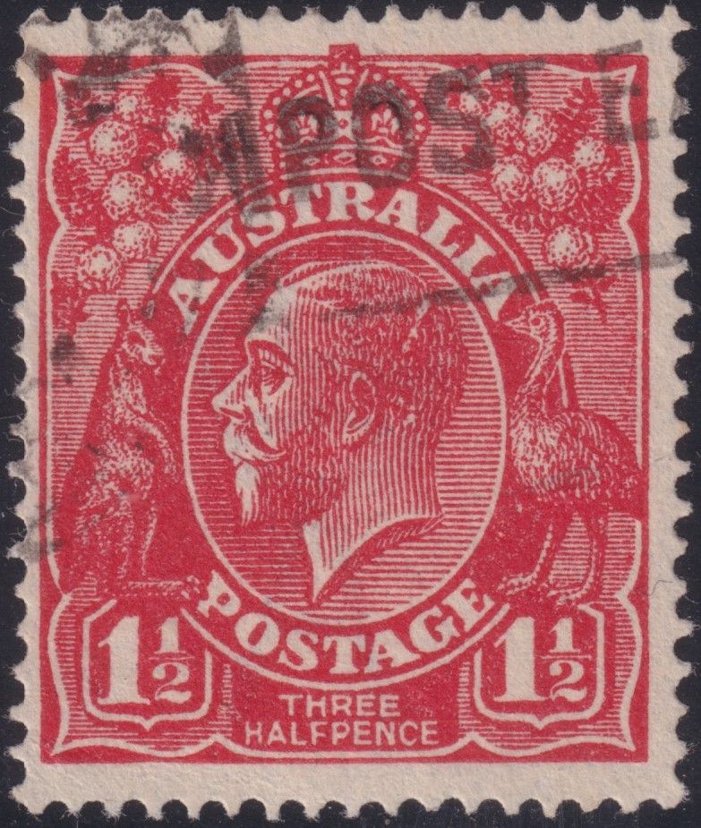 Australia 1924 1½d Red with Flaws in King's Hair