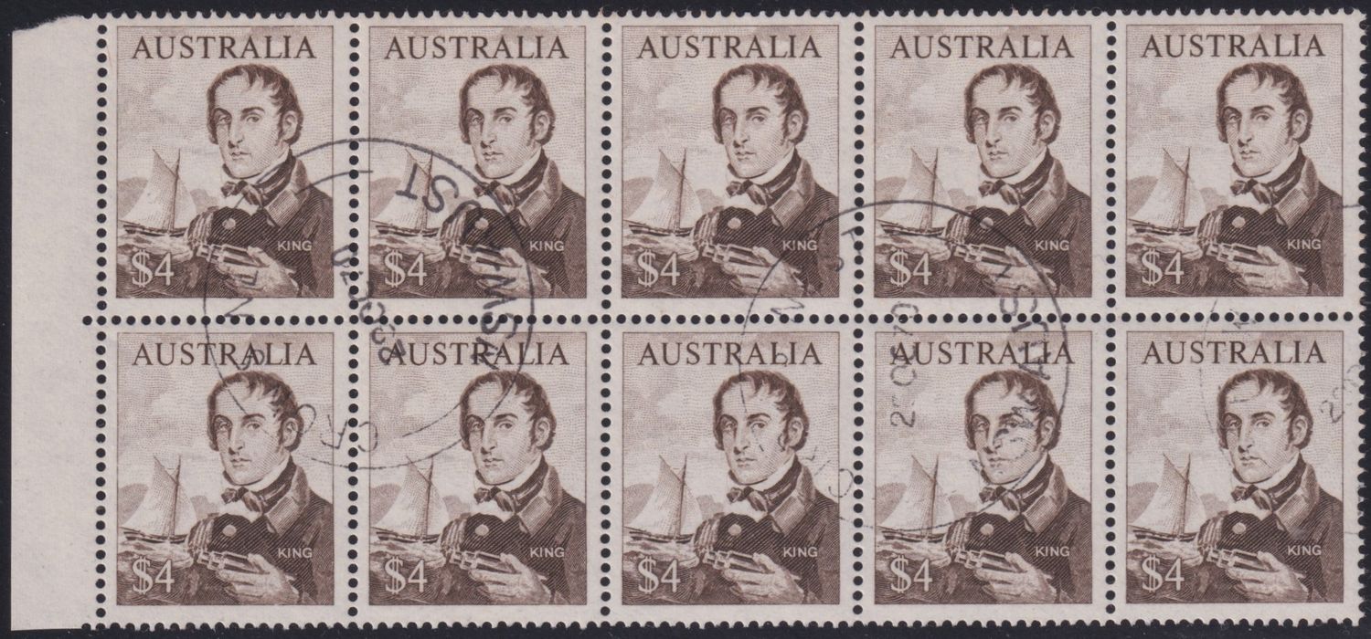 Australia 1966 $4 Navigator CTO Block of 10 with Hairline in Top Left Corner