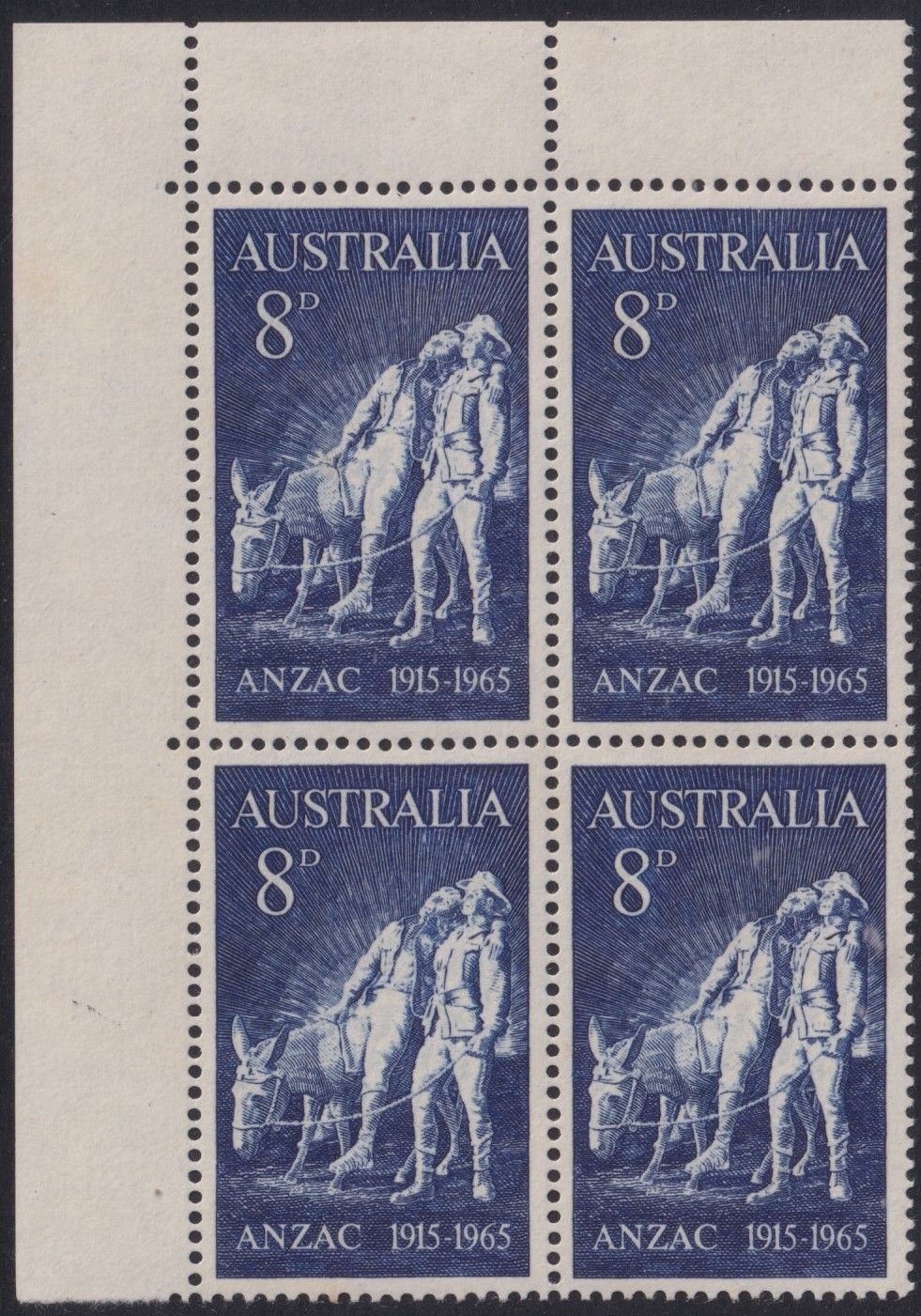 Australia 1965 8d ANZAC Block of 4 with Missing Flap Variety