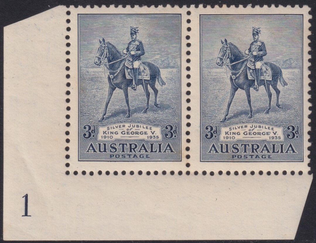 Australia 1935 3d Sliver Jubilee Plate Pair with Apostrophe Flaw