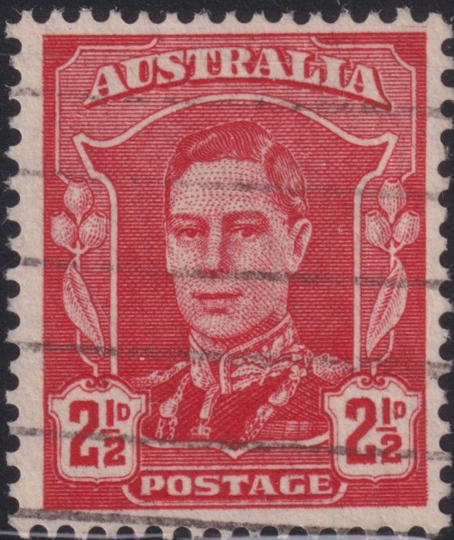 Australia 1942 2½d Scarlet with Re-entry Below Postage