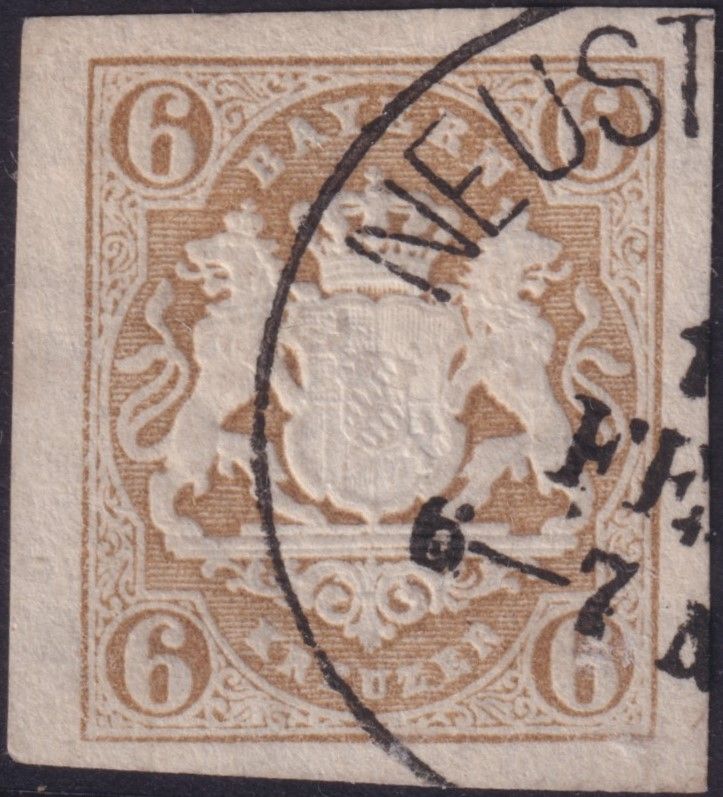 Bavaria 1868 6k Brown-Ochre Four Margins
