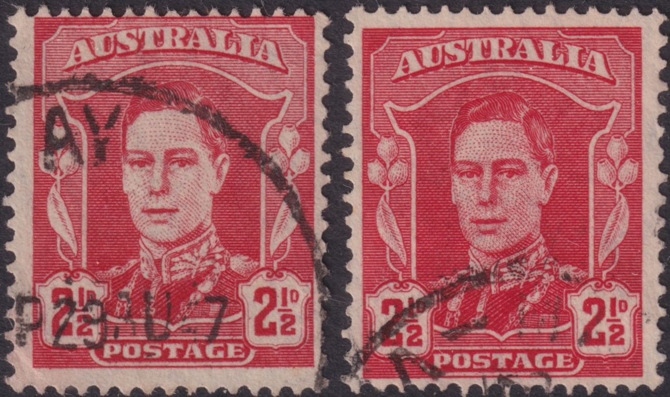Australia 1942 2½d Scarlet with White Face Variety and Relief Postmark